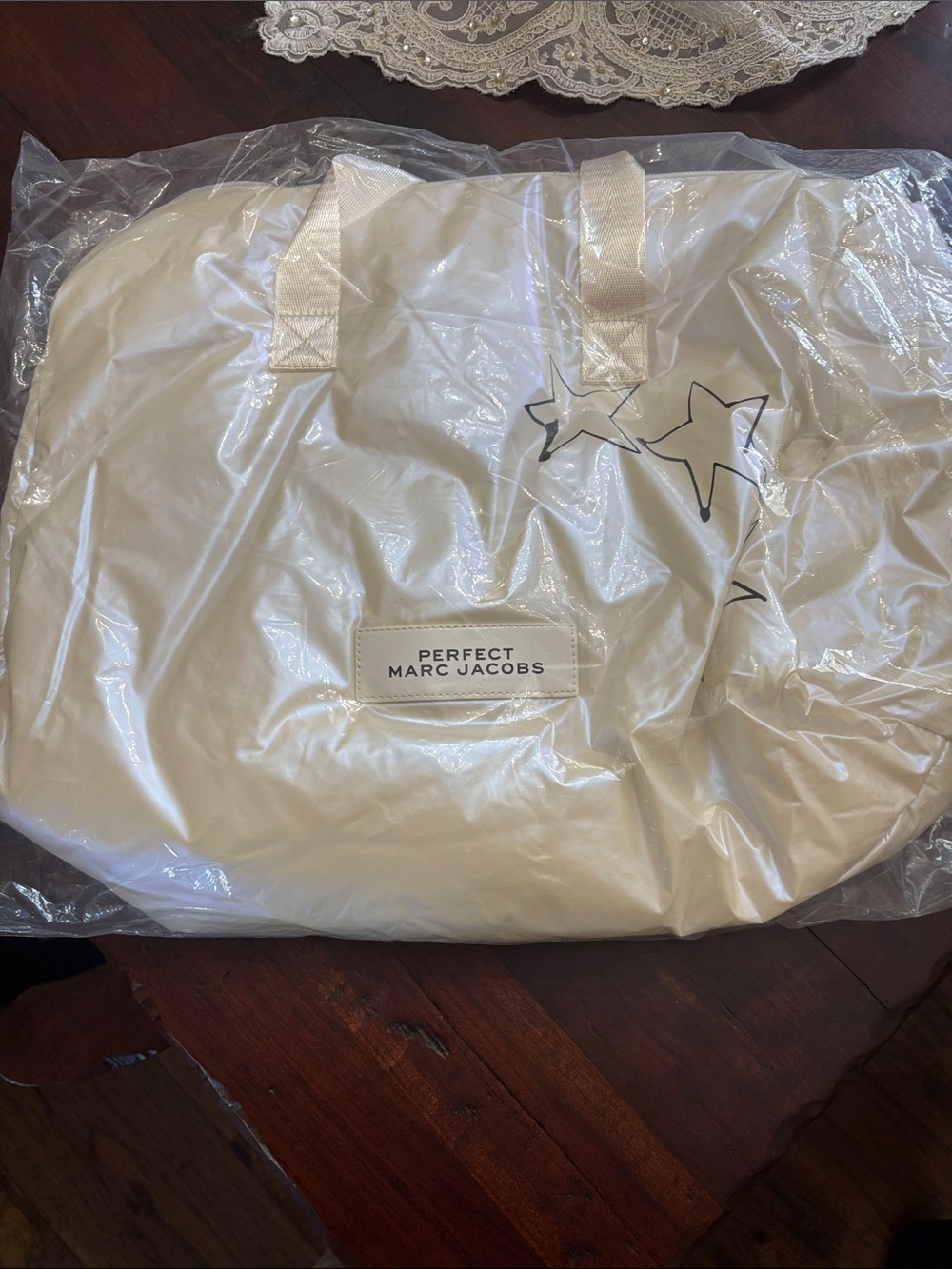 Marc Jacobs White Duffel Bag with Star Accent